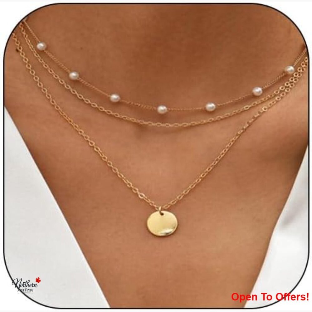 925 Sterling Silver Layered Necklace Stack with Simulated Pearl Charms